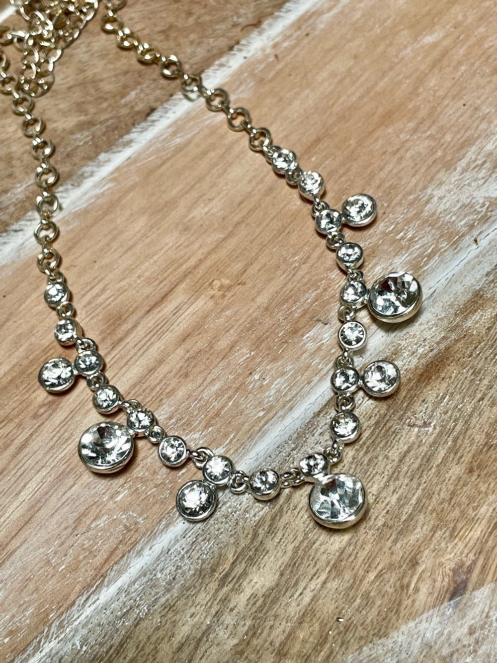 Silver-Tone Crystal Drop Necklace with Clear Stones